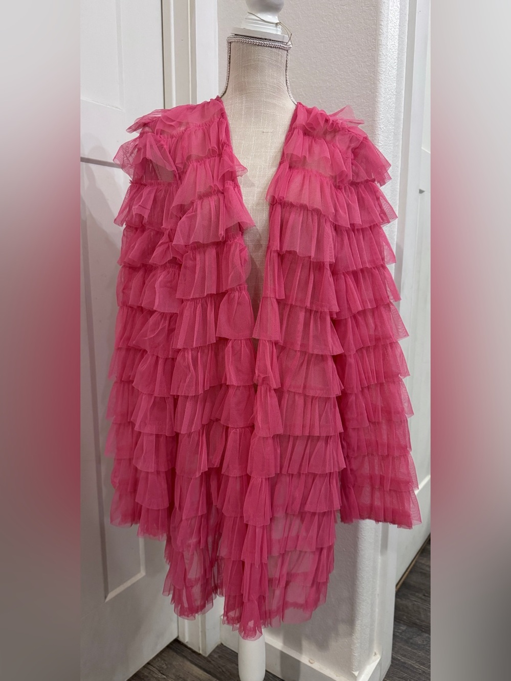 Betsey Johnson Torrid Pink Tulle Ruffle Tiered Kimono Mesh Jacket Plus Size 2